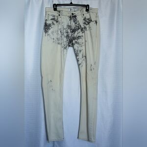 Guess Los Angeles Marbled Skinny Jeans 34 Cream Grey